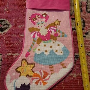 Pink Christmas Stocking with Embroidered Design